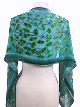 Load image into Gallery viewer, Gingko Leaves Velvet Scarf in Turquoise-Sherit Levin