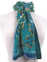 Load image into Gallery viewer, Gingko Leaves Velvet Scarf in Turquoise-Sherit Levin