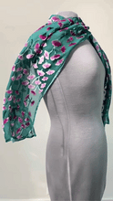 Load image into Gallery viewer, Scarf in Teal with Fuchsia Flowers