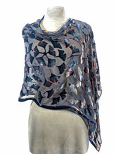 Load image into Gallery viewer, Gray tones and Black Velvet Shawl/Scarf with Hand-Painted Gingko Leaves
