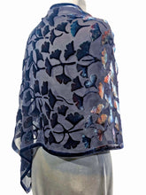 Load image into Gallery viewer, Gray tones and Black Velvet Shawl/Scarf with Hand-Painted Gingko Leaves