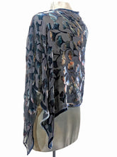 Load image into Gallery viewer, Gray tones and Black Velvet Shawl/Scarf with Hand-Painted Gingko Leaves