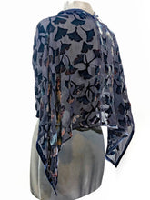 Load image into Gallery viewer, Gray tones and Black Velvet Shawl/Scarf with Hand-Painted Gingko Leaves