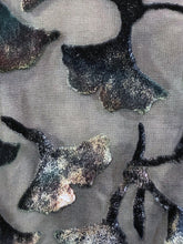 Load image into Gallery viewer, Gray tones and Black Velvet Shawl/Scarf with Hand-Painted Gingko Leaves-Sherit Levin