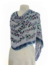 Load image into Gallery viewer, Gray Velvet Poncho/Scarf in Willow Branches