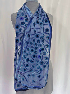 Velvet Scarf with Lily Pads Pattern in Gray