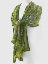 Load image into Gallery viewer, Green Velvet Burnout Scarf/Shawl with Willow branches Pattern