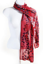Load image into Gallery viewer, Velvet Scarf with Willow Branches in Red