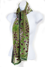 Load image into Gallery viewer, Burnout Velvet Scarf with Willows pattern in Olive Green