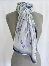 Load image into Gallery viewer, Scarf/Shawl with Dragonflies in Pale Gray