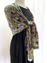 Load image into Gallery viewer, Flowering Branches Scarf/Wrap in Olive Green