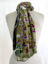 Load image into Gallery viewer, Flowering Branches Scarf/Wrap in Olive Green