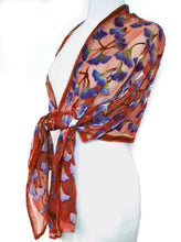 Load image into Gallery viewer, Orange and Purple Velvet Scarf/Shawl with Ginkgo Leaves