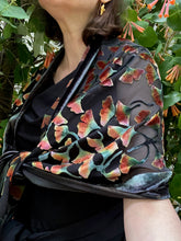 Load image into Gallery viewer, Black Large Scarf with Orange  Flowers