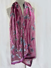 Load image into Gallery viewer, Scarf/Wrap with Dragonflies in Berry