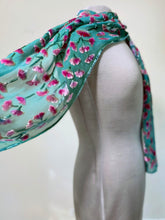 Load image into Gallery viewer, Scarf in Teal with Fuchsia Flowers