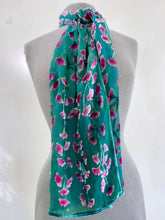 Load image into Gallery viewer, Scarf in Teal with Fuchsia Flowers