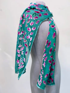 Scarf in Teal with Fuchsia Flowers