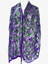 Load image into Gallery viewer, Purple Burnout Velvet Gingko Leaves Scarf/Shawl-Sherit Levin