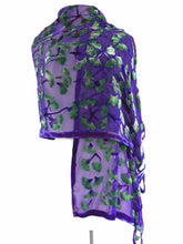 Load image into Gallery viewer, Purple Burnout Velvet Gingko Leaves Scarf/Shawl-Sherit Levin