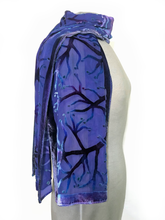 Load image into Gallery viewer, Purple Velvet Scarf of Branches with Rain Drops Pattern-Sherit Levin
