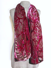 Load image into Gallery viewer, Red Velvet Scarf of Branches with Rain Drops Pattern