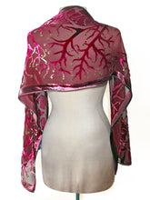 Load image into Gallery viewer, Red Velvet Scarf of Branches with Rain Drops Pattern