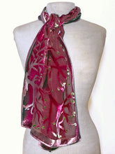 Load image into Gallery viewer, Red Velvet Scarf of Branches with Rain Drops Pattern