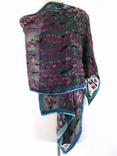 Load image into Gallery viewer, Silk Velvet Scarf/Shawl Hand-Painted with Willows Pattern