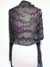 Load image into Gallery viewer, Silk Velvet Scarf/Shawl Hand-Painted with Willows Pattern