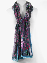 Load image into Gallery viewer, Silk Velvet Scarf/Shawl Hand-Painted with Willows Pattern