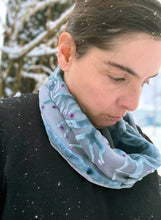 Load image into Gallery viewer, light blue scarf with floral patterns