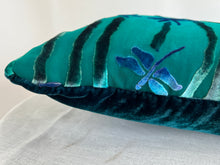 Load image into Gallery viewer, Teal 12"x20" Pillow with Dragonflies Pattern