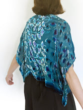 Load image into Gallery viewer, Turquoise Velvet Poncho Top with Gingko Pattern
