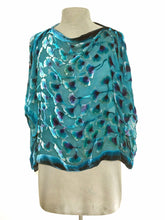 Load image into Gallery viewer, Turquoise Velvet Poncho Top with Gingko Pattern