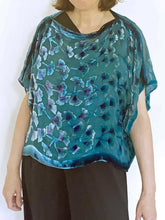 Load image into Gallery viewer, Turquoise Velvet Poncho Top with Gingko Pattern
