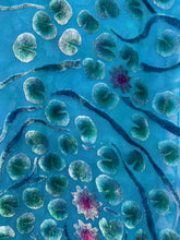 Load image into Gallery viewer, Velvet Scarf with Lily Pads Pattern in Turquoise Blue