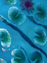 Load image into Gallery viewer, Velvet Scarf with Lily Pads Pattern in Turquoise Blue