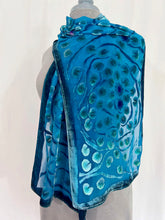 Load image into Gallery viewer, Velvet Scarf with Lily Pads Pattern in Turquoise Blue