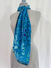 Load image into Gallery viewer, Velvet Scarf with Lily Pads Pattern in Turquoise Blue
