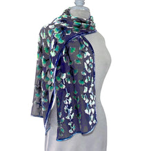 Load image into Gallery viewer, Velvet Gingko Leaf Scarf in Black with Turquoise