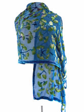 Load image into Gallery viewer, Velvet Gingko Leaves Scarf/Shawl in Blue-Sherit Levin