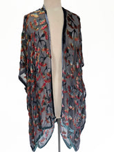 Load image into Gallery viewer, Velvet Kimono Gingko Leaves in Black and Orange Earth Tones-Sherit Levin