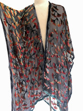 Load image into Gallery viewer, Velvet Kimono Gingko Leaves in Black and Orange Earth Tones-Sherit Levin