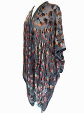 Load image into Gallery viewer, Velvet Kimono Gingko Leaves in Black and Orange Earth Tones-Sherit Levin