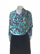 Load image into Gallery viewer, Velvet Poncho in Black With Turquoise Gingko Leaves-Sherit Levin
