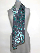 Load image into Gallery viewer, Velvet Poncho in Black With Turquoise Gingko Leaves