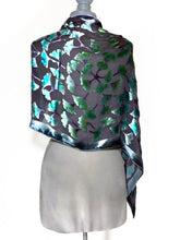 Load image into Gallery viewer, Velvet Poncho in Black With Turquoise Gingko Leaves-Sherit Levin