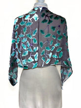 Load image into Gallery viewer, Velvet Poncho in Black With Turquoise Gingko Leaves-Sherit Levin