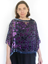 Load image into Gallery viewer, Velvet Poncho Top in Navy with Purple Roses-Sherit Levin
